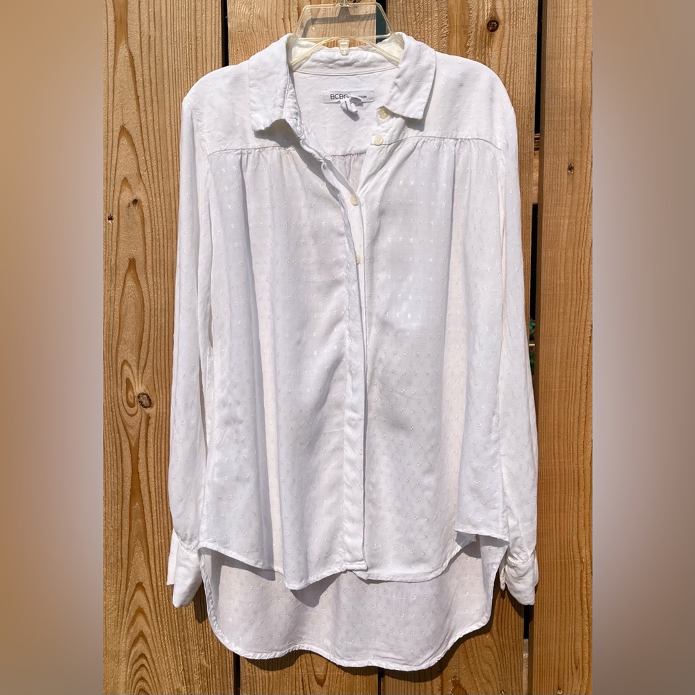 Y2K BCBG White Button Down Blouse Cottagecore Fairycore Textured Top Prairie SzS